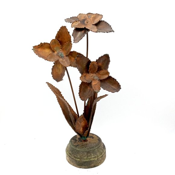 Mid Century Modern Flower Sculpture Brutalist Art MCM Vintage Signed Large